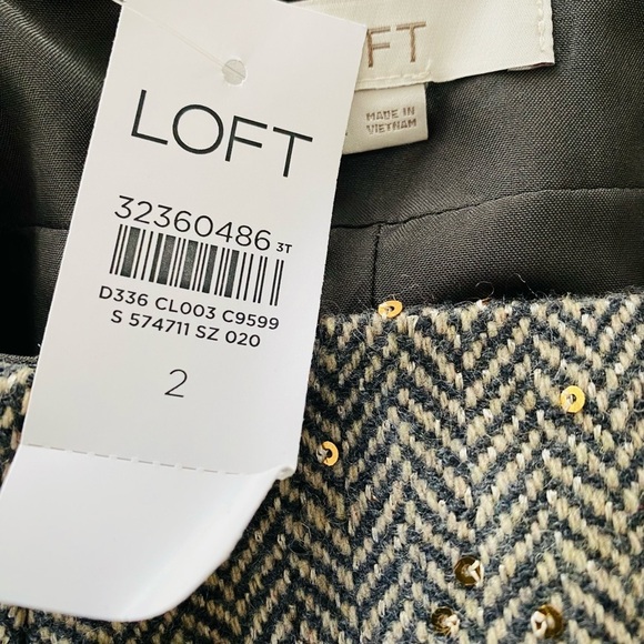 NWT Loft Size 2 Tweed Wool Blend A Line Sequin Herringbone Mini Skirt - Picture 5 of 9